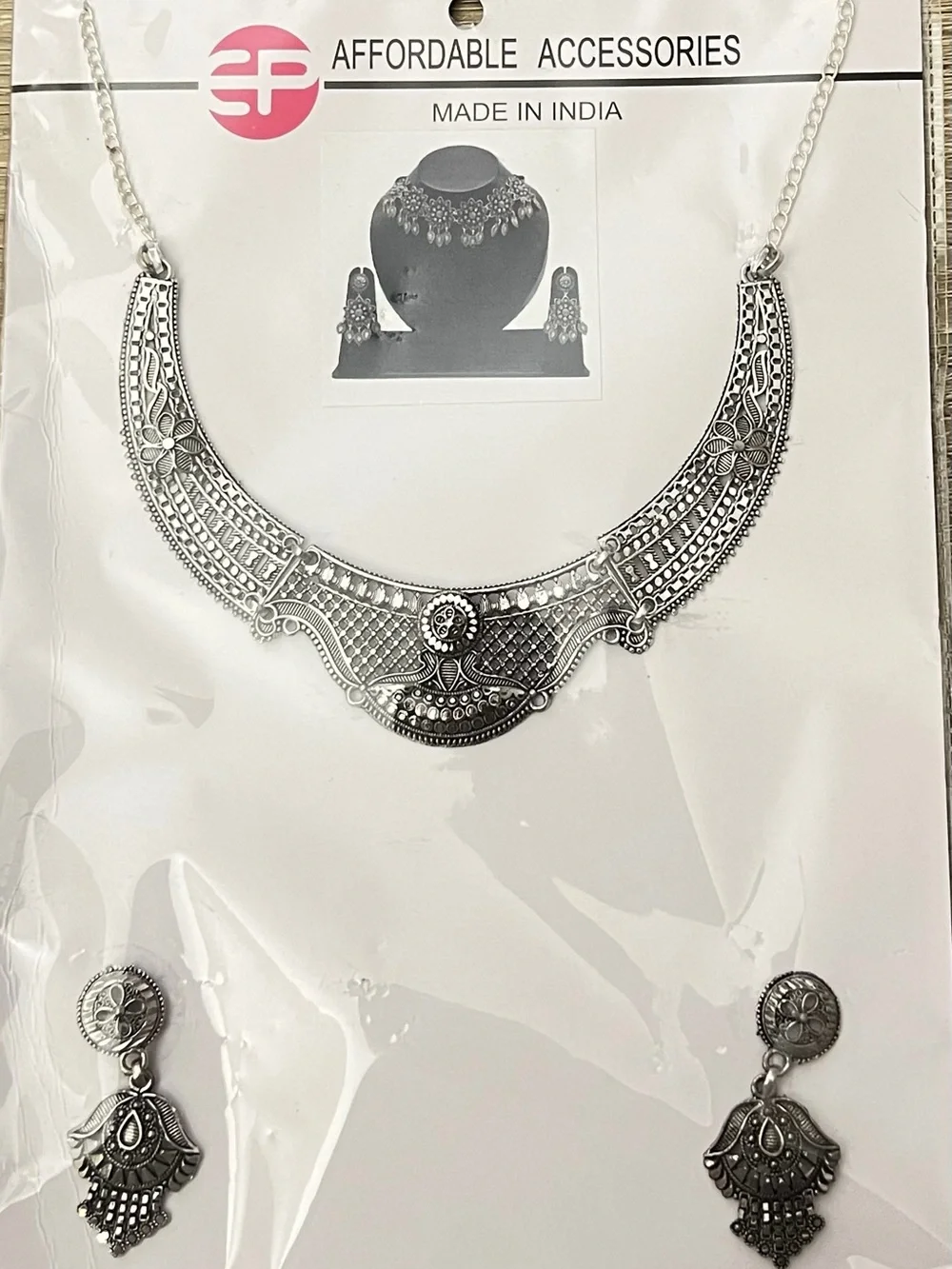 Oxidized Silver Indian Necklace Set Boho Ethnic Jewelry Set New